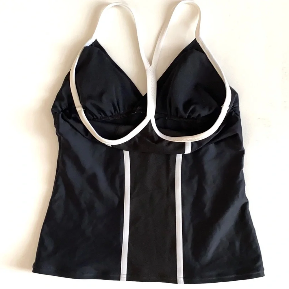 Speedo‎ Black/White Strap V-neck Swim Tankini, Sz S